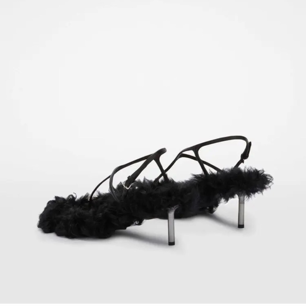 New! Jil Sander Black Furry Sandals with Rhinestone Details - Picture 5 of 6